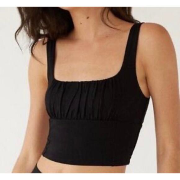 Wilfred Free ARITZIA Black Shrunken Bust Cropped Womens Cami Top Size Large - Picture 1 of 5